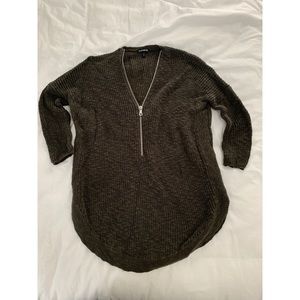 Express olive green zip sweater size small